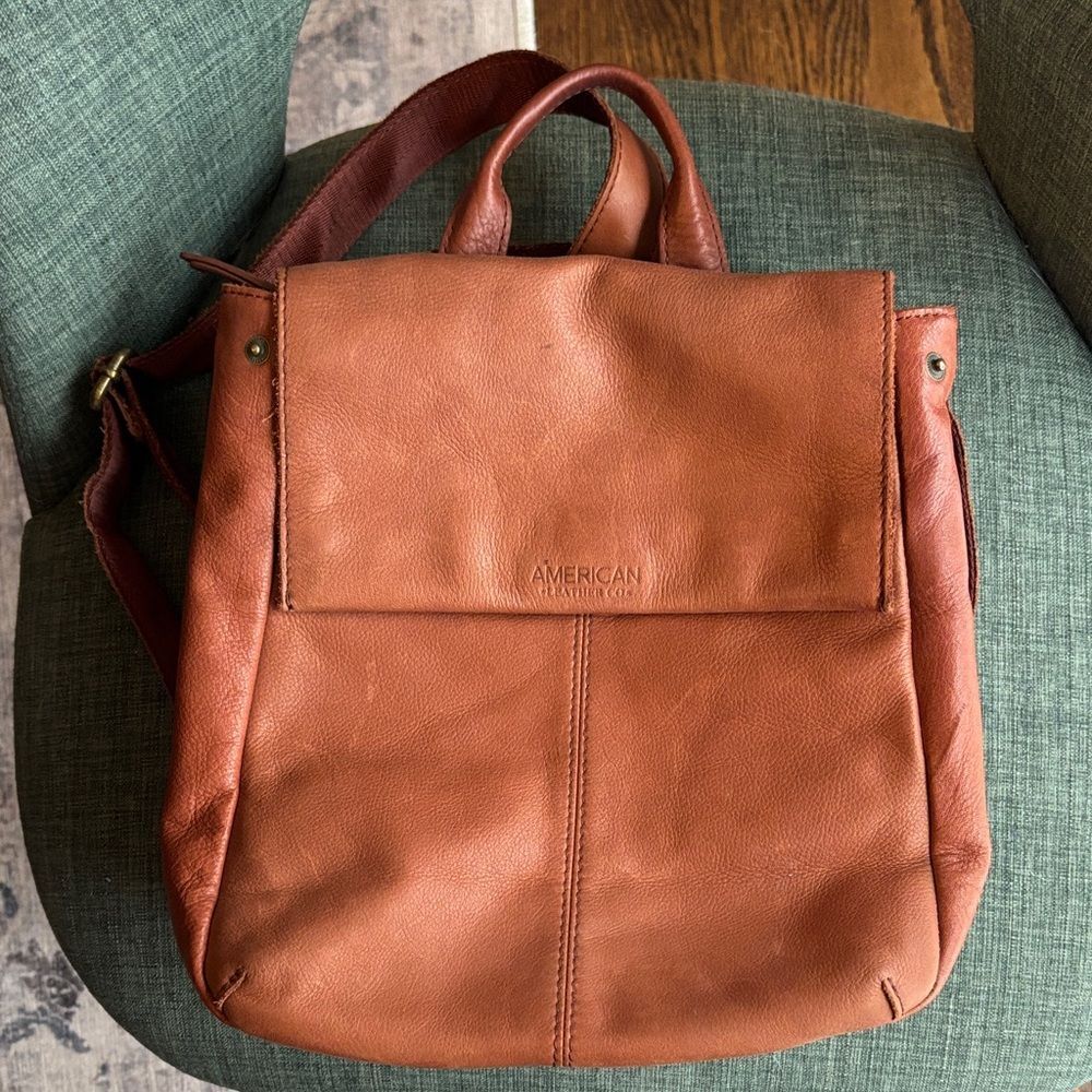 American Leather Co. brown Women backpack Bag purse neutral classic everyday GUC - Picture 5 of 16
